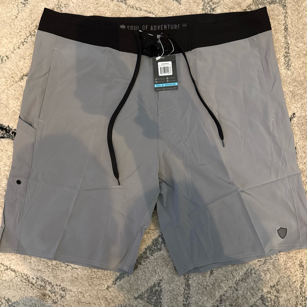 SA Fishing‎ Men's Board Shorts Gray With Black Waist - Soul Of Adventure Sz 38